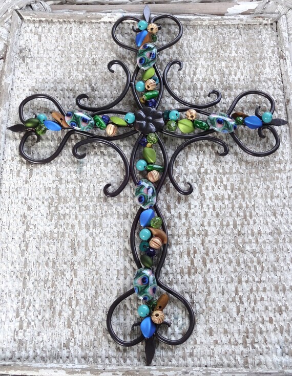 Beaded Wall Cross Wall Cross Decor Wrought Iron Cross Etsy