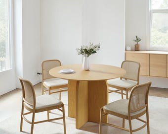 42" Round Wood Dining Table, Cross Pedestal Base, Modern Kitchen Table for 4