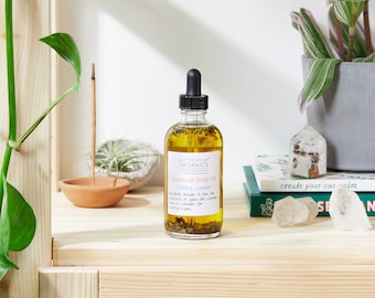 Organic Lavender Body Oil, Botanical Infusion in Glass Bottle