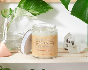 Organic Magnesium Lotion: Avocado Oil, Shea, Lavender (2oz/6oz Glass Jar)