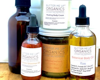 Organic Queen Gift Set: Botanical Body Oil, Sea Salt Scrub