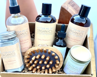 Organic Hair Care Gift Set: Shampoo, Mask, Brush & More