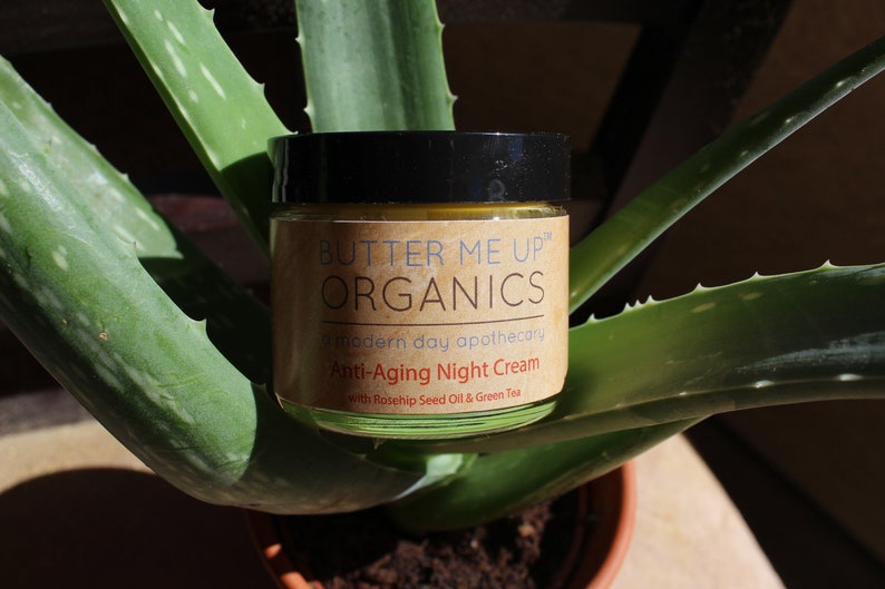 Anti Aging / Night Cream / Face Moisturizer / Organic / Green Tea / Skin Nutrition / GLASS jar / image 6
