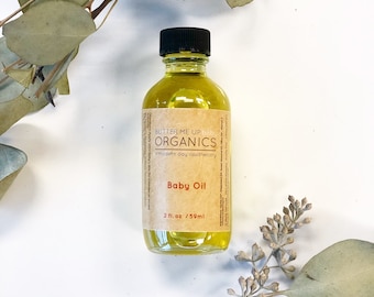 Organic Baby Oil, Gentle Hydrating Blend, 2oz Glass Bottle