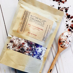 Organic Rose Bath Salts / Salt Soak / Relaxation / Rose Pink Himalayan Sea Salt / Epsom Salt Soak / Spa / Butter Me Up Organics