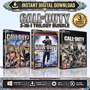 Paquete de trilogía Call of Duty 3 en 1 para PC con Windows, COD 3 World at War Modern Warfare 2, juegos FPS militares retro - Descarga digital