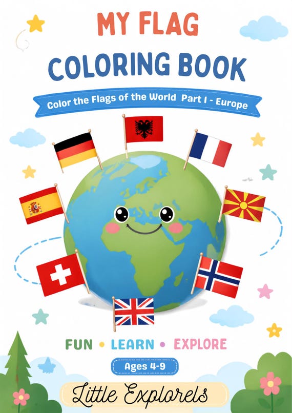 European Flags Coloring Book for Kids| Printable Educational Activity |Ages 4-9