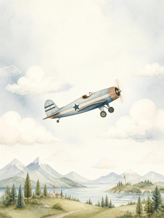 Vintage Airplane Wall Art | Kids Travel Poster (Digital Download)