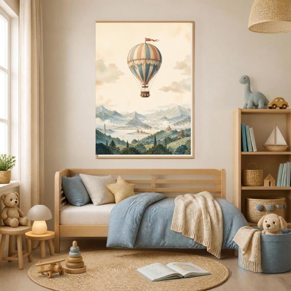 Hot Air Balloon Nursery Wall Art | Adventure Travel Print (Digital Download)
