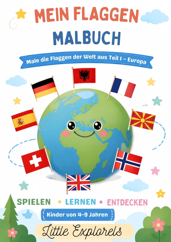 Europa Flaggen Malbuch für Kinder | 50 Seiten | Länder Europas lernen | Geografie Lernmaterial | Ausmalbilder | PDF Download