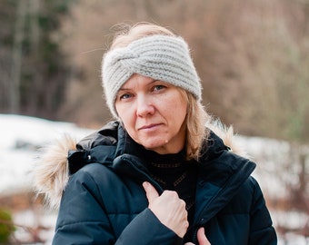 Diadema de punto de lana de angora, diadema de punto para calentar las orejas, diadema retorcida para mujer, diadema de punto natural, diadema de lana, diadema de punto