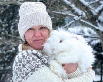 Gorro de punto de lana de angora, gorro de invierno de doble capa