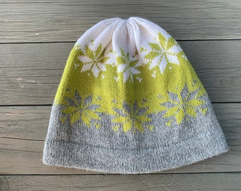 Women fair isle knitted hat * women alpaca wool winter hat * grey slouchy beanie * ladies knitted hat * wool adults hat * gray wool beanie