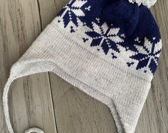 Chapeau d’oreille d’hiver en laine tricotée bleu bébé avec PomPom, chapeau de couvre-oreille de bébé en laine grise grise, tricot gris, chapeau d’oreille en tricot de bébé, chapeaux de laine de bébé