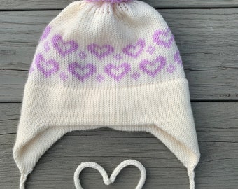 Merino wool earflap baby hat * knit baby girl winter hat * toddler knitted ear flap hat * baby hat with pom pom* knitted kids unisex helmet