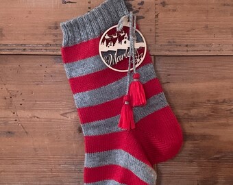 Personalized Knitted Christmas stocking, Christmas stockings with Custom Name, wool slippers, striped wool elf sock, Christmas ornament