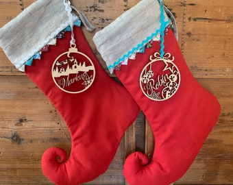 Personalized Sewn Christmas stocking, Christmas stockings with Custom Name, Cotton Christmas Stocking with ornament