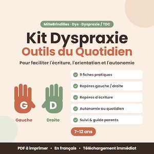Dyspraxie-Set zum Ausdrucken für Kinder, Alltagshilfen, Schreibrichtlinien, Selbstständigkeit, Dyspraxie-Arbeitsblätter für 7- bis 12-Jährige auf Französisch (PDF)