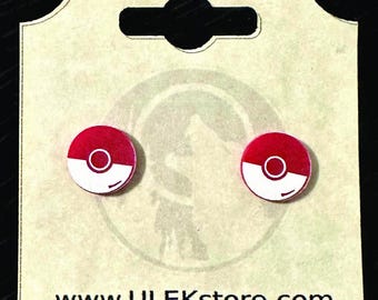 Handgemaakte Pokémon Pokeball-oorbellen (vernikkelde stekers en vlinderruggen)