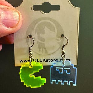 Handmade 8-Bit Pac-Man Inspired Earrings (Fluorescent Acrylic with Hook Backs)