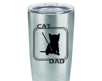20 oz. Cat Dad heeft een vacuümgeïsoleerde beker met deksel ontworpen