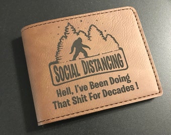 Social Distancing Bigfoot Men's Vegan Faux Leather Bifold Wallet