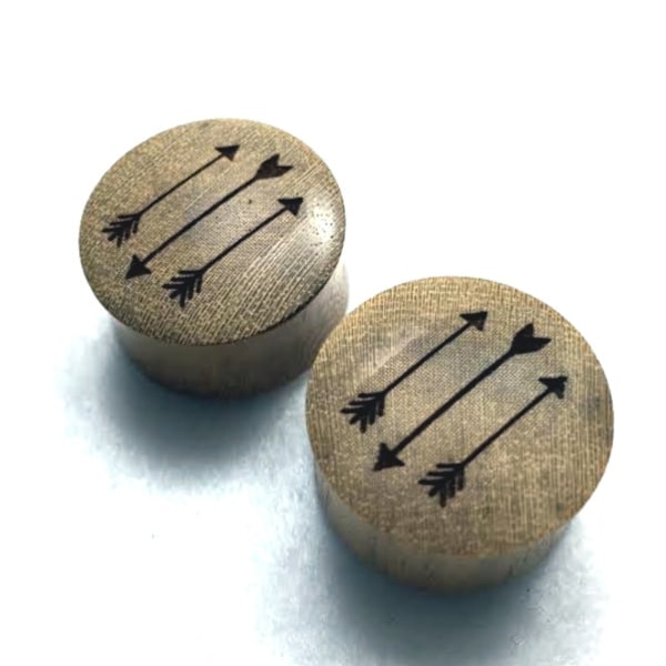 Custom Handmade Organic "Tribal Arrow" Wood Plugs  -- You choose wood type/color and size 9/16" - 30mm
