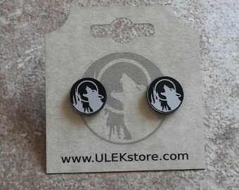 Handmade Howling Wolf Unisex Earrings (Nickel Plated Studs and Butterfly Backs)