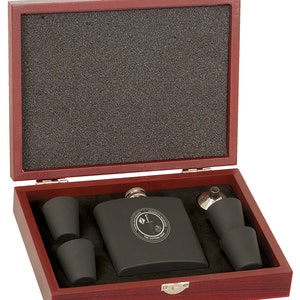 Personalized Flask Set with Rosewood Presentation Box -FREE ENGRAVING