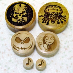 Pair of Handmade Organic Wooden Ear Plugs Custom Made w/ Your Design Sizes from 9/16 30mm image 1