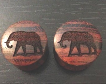Custom Handmade Organic &quot;Elephant Silhouette&quot; Wood Plugs  -- You choose wood type/color and size 9/16&quot; - 30mm