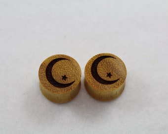 Handmade Organic "Moonlight" Wood Plugs - You choose wood type/color and size 9/16" - 30mm