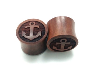 Custom Handmade Organic "Anchor" Wood Plugs  -- You choose wood type/color and size 9/16" - 30mm