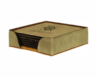 Gepersonaliseerde Leatherette 4" Square Coaster Set (6 Onderzetters)