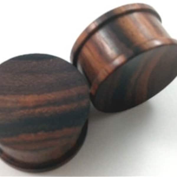 Pair of Concave Brown Sono Wood Plugs