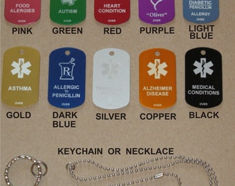 Custom Engraved Personalized Medical Alert ID Dog Tag - Made to Order