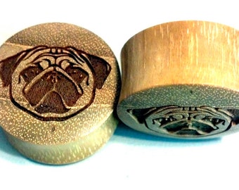 Custom Handmade Organic "Pug Face" Wood Plugs - You choose wood type/color and size 9/16" - 30mm
