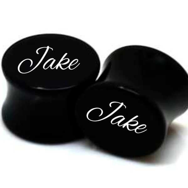 Pair of Personalized Black Acrylic Plugs 0g - 3/4" - With YOUR Name