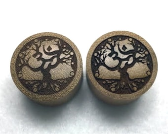 Custom Handmade Organic "Tree of Om" Wood Plugs  -- You choose wood type/color and size 9/16" - 30mm
