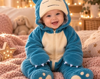 Blue Monster Baby Kigurumi Onesie | Soft Plush Fleece Romper (3M-3T)