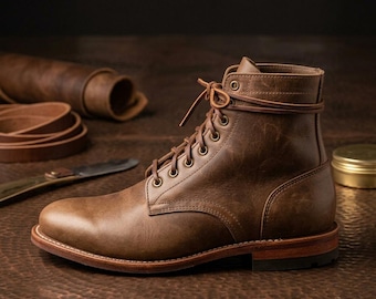 Mens Brown Leather Ankle Boots Custom Handcrafted Heritage Workwear Boots |Handmade Men's Lace Up Boot