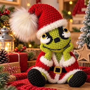 Grinch Crochet Pattern PDF, Christmas Grinch Amigurumi, Santa Costume Crochet Toy, Holiday Crochet Pattern, Digital Download