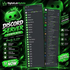 Grön spelmall för Discord-server, modern layout (digital nedladdning)