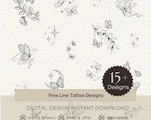 Fine Line Butterfly Tattoo Flash Sheet, Hand Drawn Designs (Digital Download, PNG/JPG/PDF)