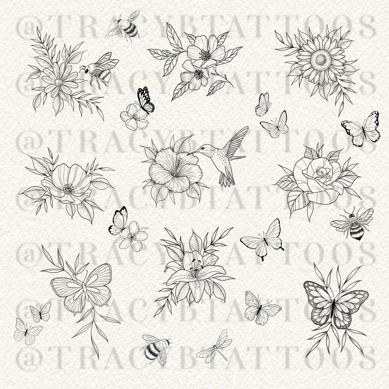 Page #5 - Fine Line Tattoo Designs Flash Sheet, Ready to Print (digital ...