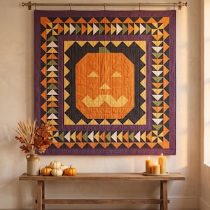 Halloween Jack-o'-Lantern Medaljong Quiltmönster – Flygande Gäss Design (PDF)
