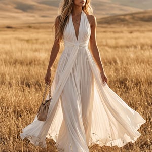 twist front halter infinity dress Goddess Curve Friendly Wrap Dress