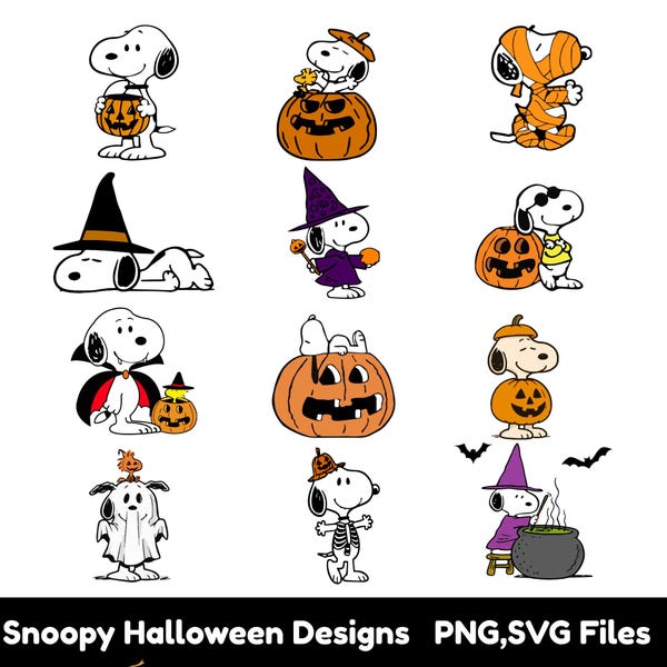 スヌーピー犬ハロウィンSVGバンドル - スヌーピー犬PNGバンドル - かわいいスヌーピーの不気味なクリップアート - スヌーピーグレートパンプキンハロウィンPNG - かわいいスヌーピーPNG