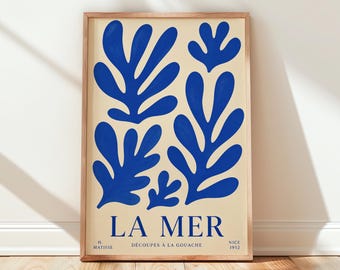 Matisse La Mer Wall Art Print — Blue Cut-Out Leaf Design, Mid-Century Modern Home Decor