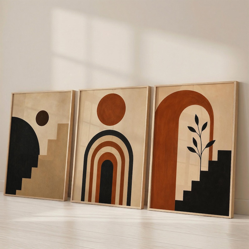 Terracotta Abstract Print Set of 3, Boho Wall Art, Mid Century Decor - Etsy
